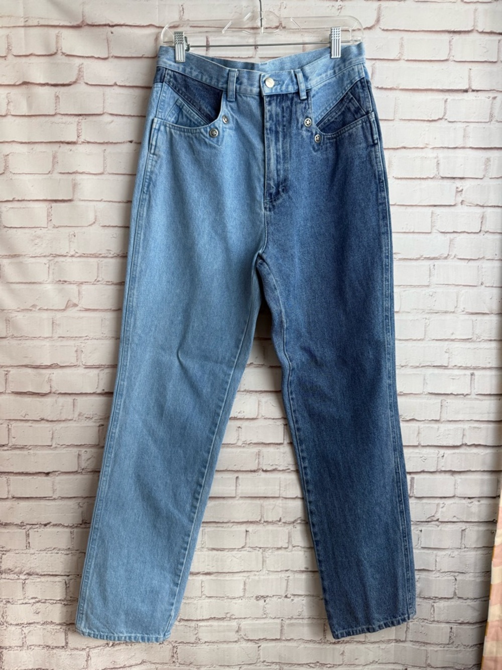 Two-Tone Blue Women’s Jeans - Stylish High-Waist Denim